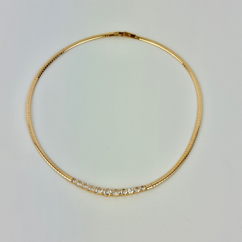 Anthropologie Gold Tone Omega Choker Necklace Graduated Crystal Diamond Accent